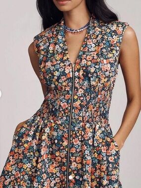 Anthropologie Navy Floral Button-Up Blouse